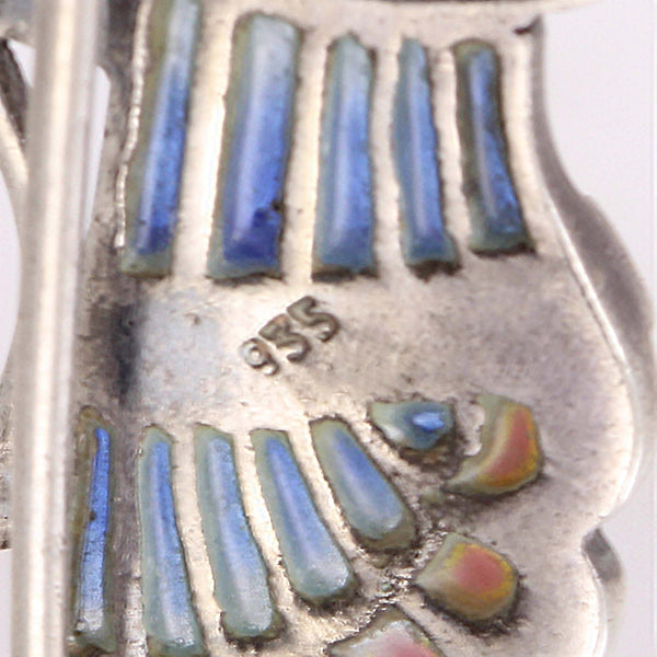 Egyptian Revival Plique-a-Jour Enamel Carnelian Scarab Sterling Pin/Brooch Hallmark