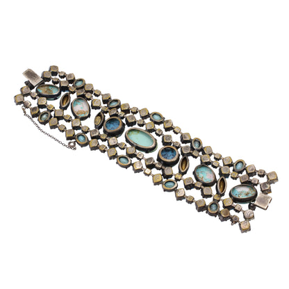 Spectacular Schreiner Turqoise Glass and Aqua Rhinestone Bracelet Back