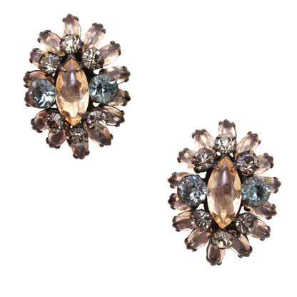 Schreiner Topaz and Blue Rhinestone Earrings Front