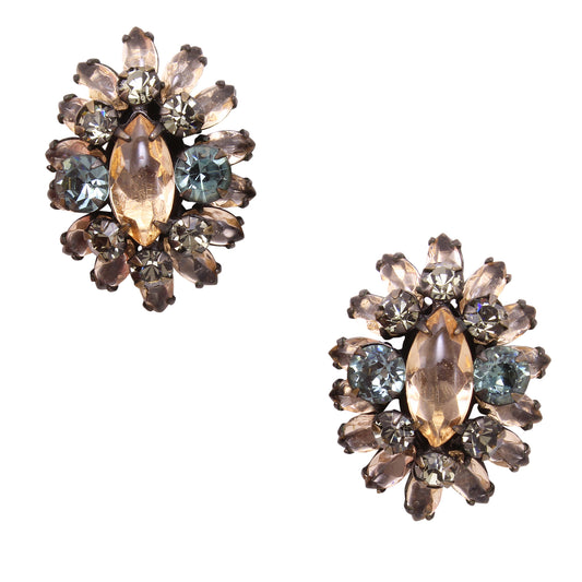 Schreiner Topaz and Blue Rhinestone Earrings Front