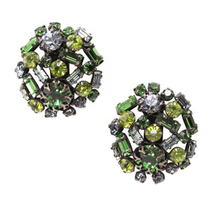 Schreiner Sea of Green and Blue Rhinestone Earrings  Front