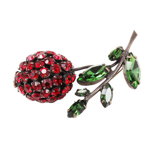 Henry Schreiner Red Rhinestone Fruit Pin Front