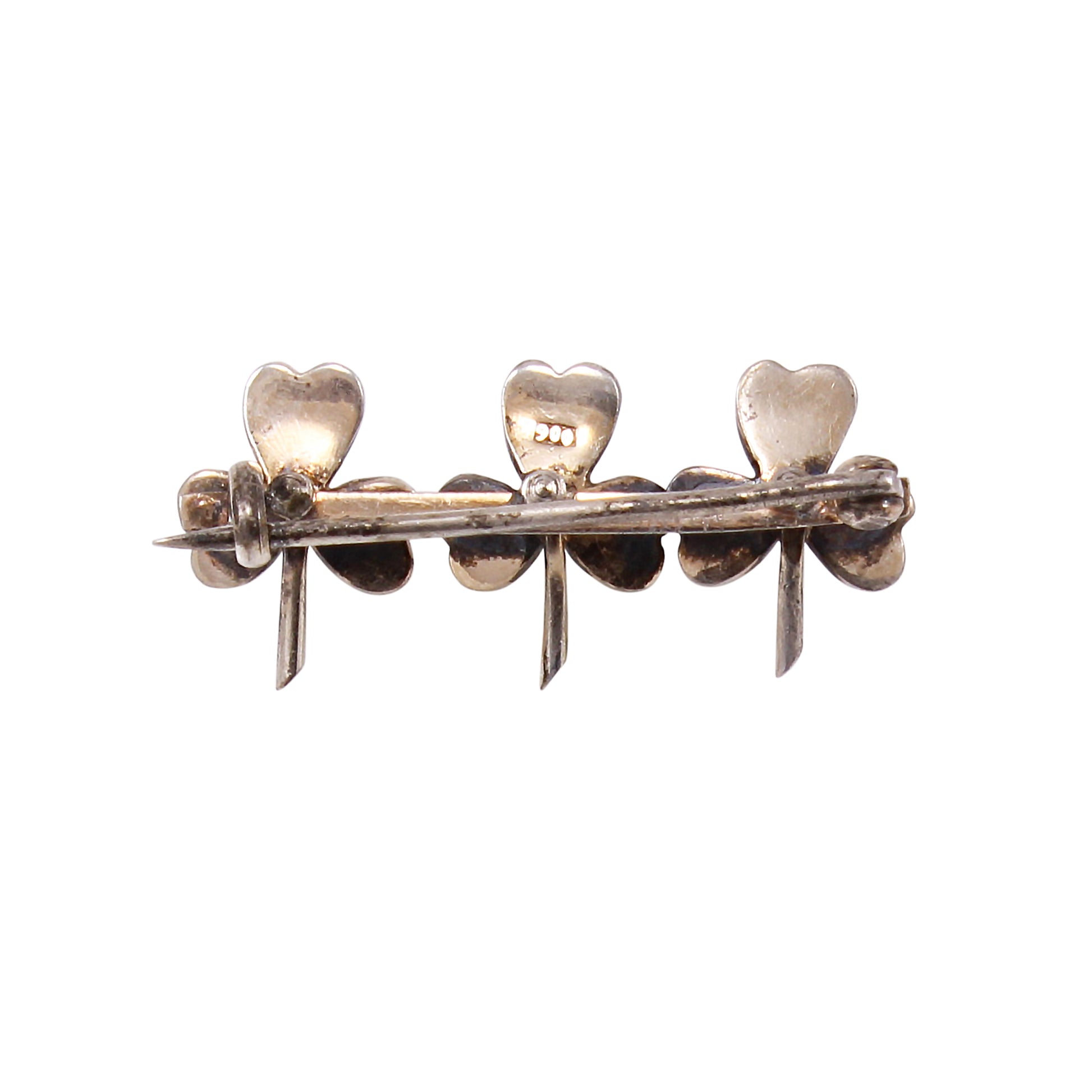 Enamel and Pearl Silver Vermeil Shamrock Pin Back