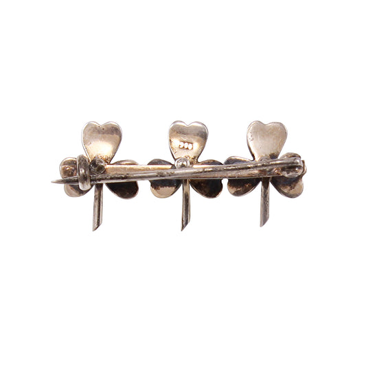 Enamel and Pearl Silver Vermeil Shamrock Pin Back