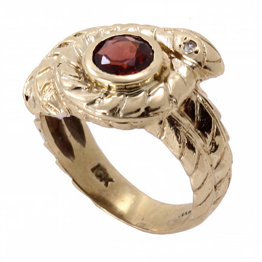 Garnet 10k Yellow Gold Serpent Snake Ring Front