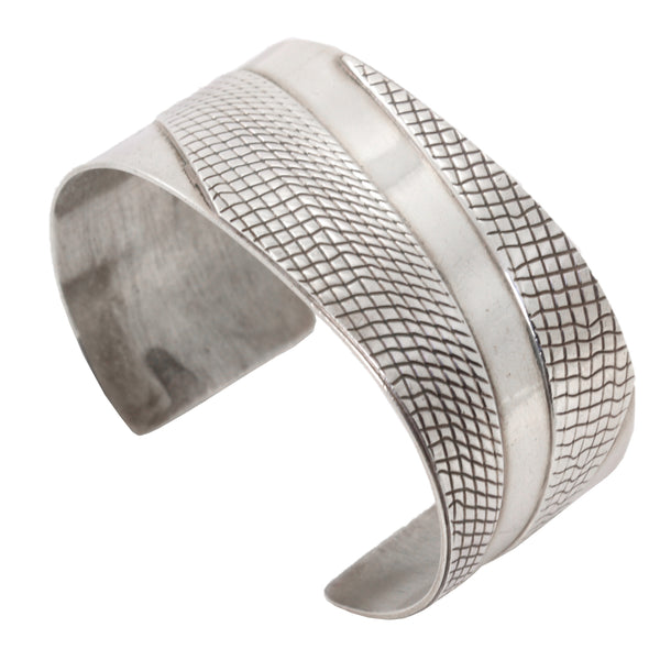 Sterling Silver Patterned Cuff Bracelet Front
