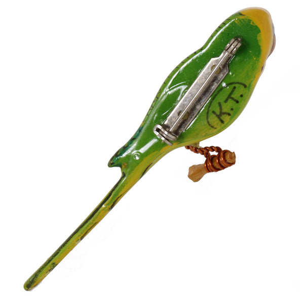 Takahashi Green Budgerigar Parakeet Pin Back