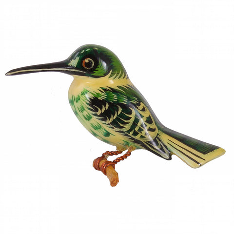 Takahashi Scarce Female Green Kingfisher Bird Pin Front
