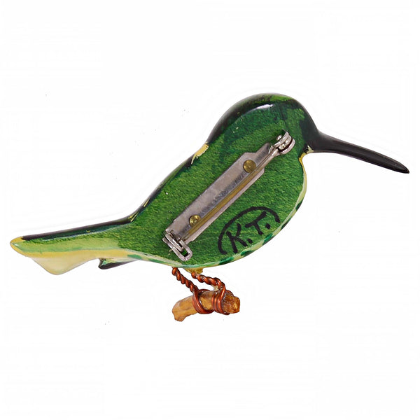 Takahashi Scarce Female Green Kingfisher Bird Pin Back