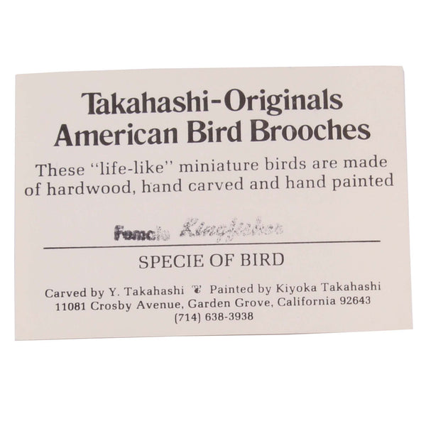 Takahashi Scarce Female Green Kingfisher Bird Pin Front