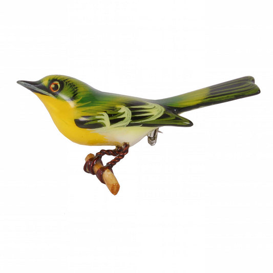 Takahashi Vintage Female Scarlet Tanager Bird Pin Front