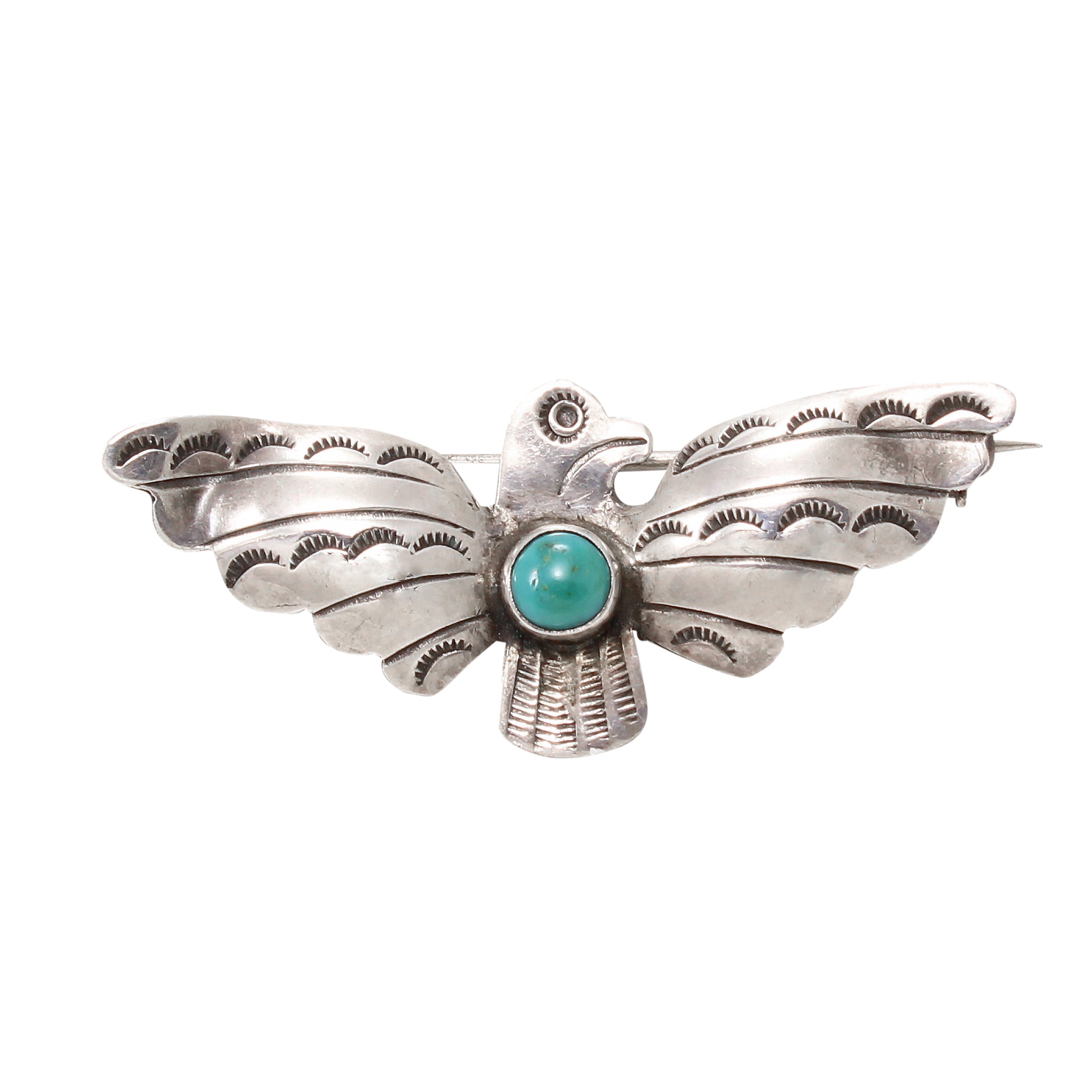 Navajo Sterling and Turquoise Thunderbird Pin Front