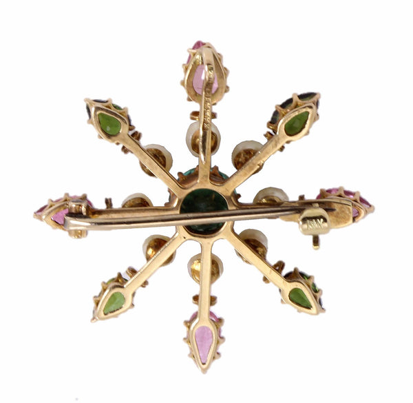 Tourmaline 3.65 cttw and Pearl 14k Gold Watch Pin/Pendant Back
