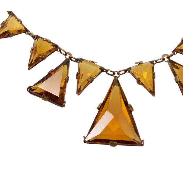 Vintage Amber Glass Triangle Necklace Close
