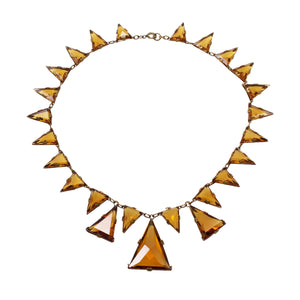 Vintage Amber Glass Triangle Necklace Front