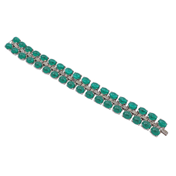 Trifari Emerald Green Glass Rhinestone Bracelet Front