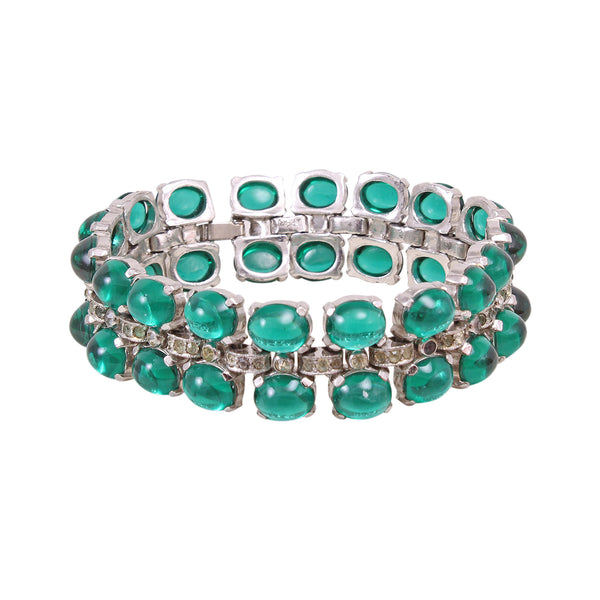 Trifari Emerald Green Glass Rhinestone Bracelet Full