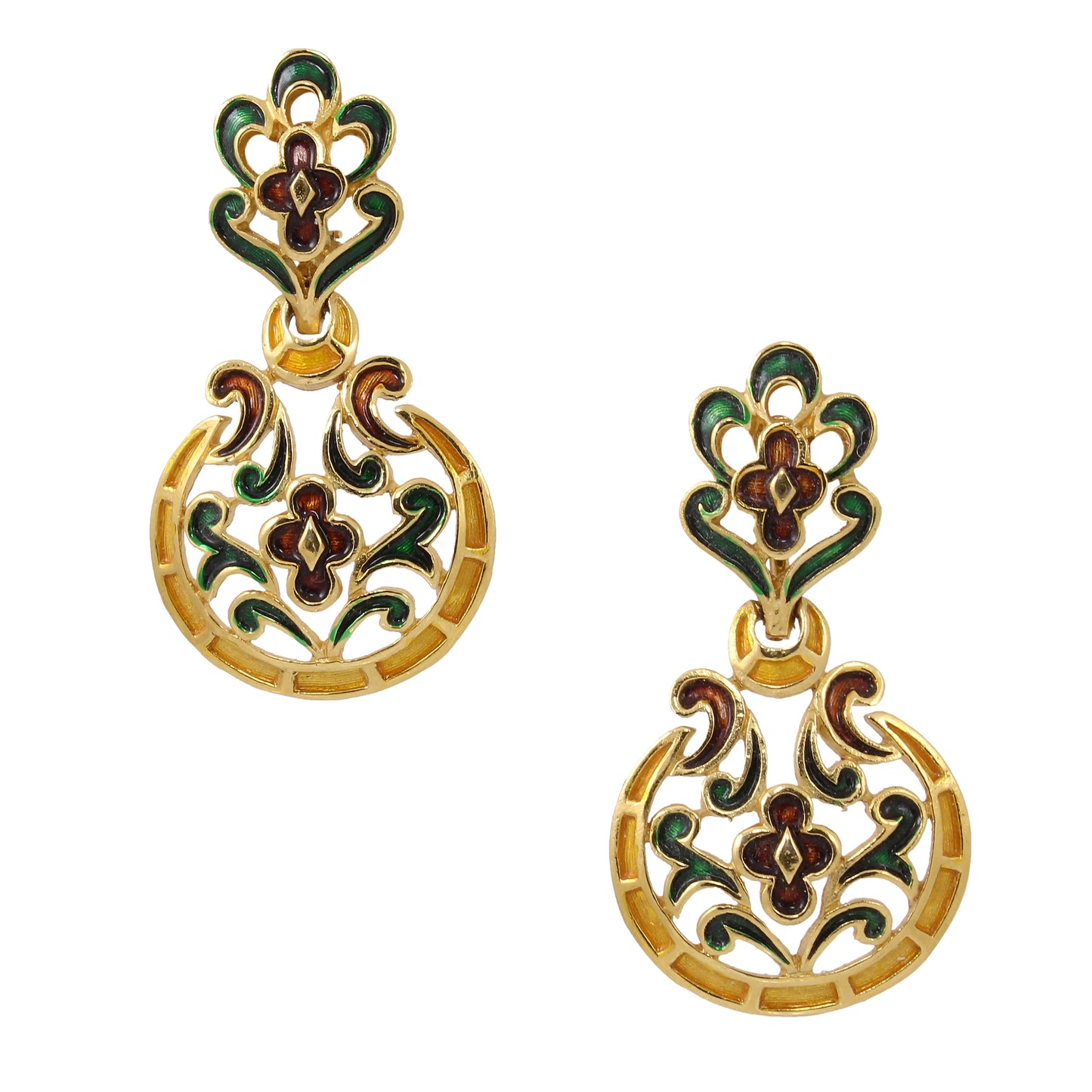 Trifari Meenakari Style Enamel Earrings Front
