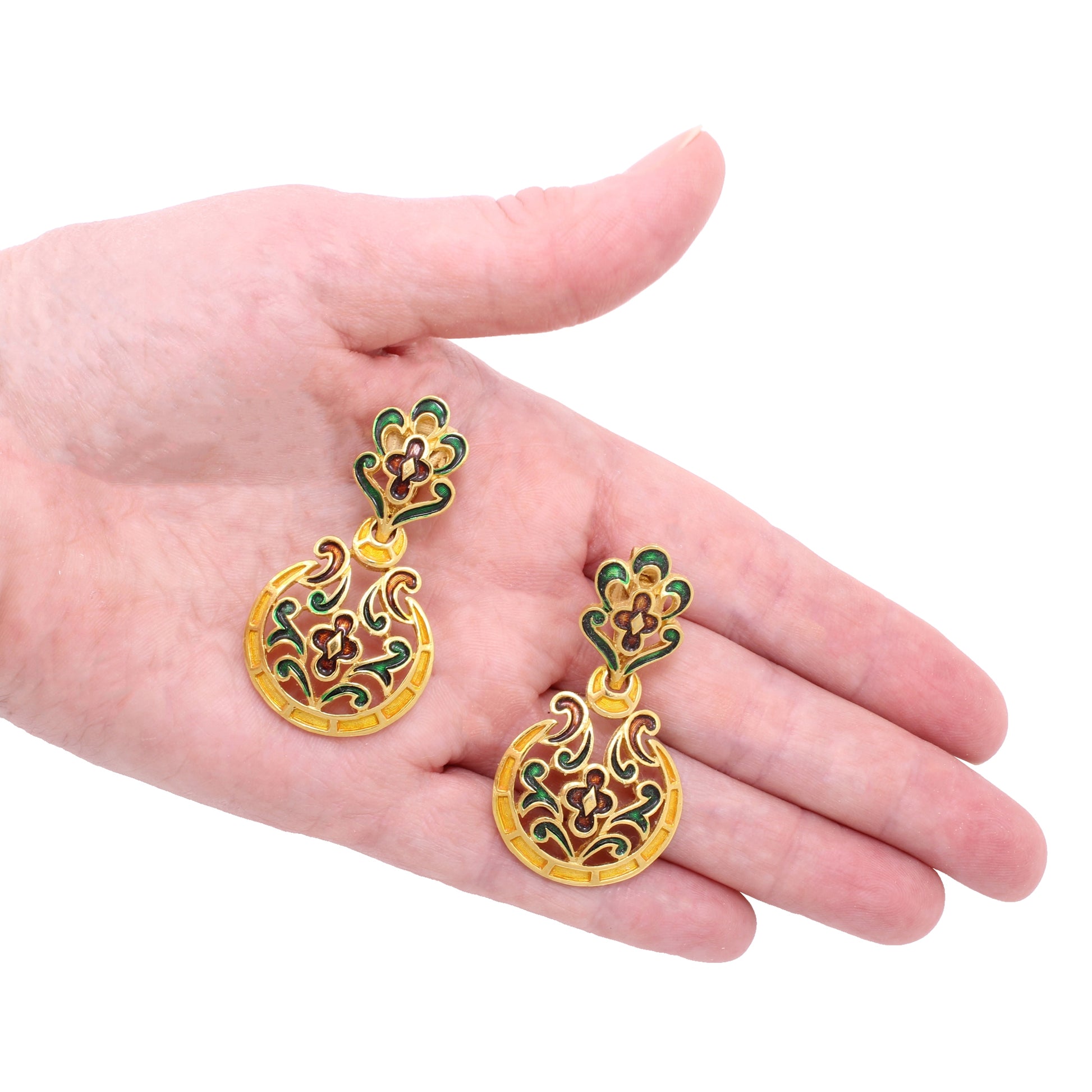 Trifari Meenakari Style Enamel Earrings Held