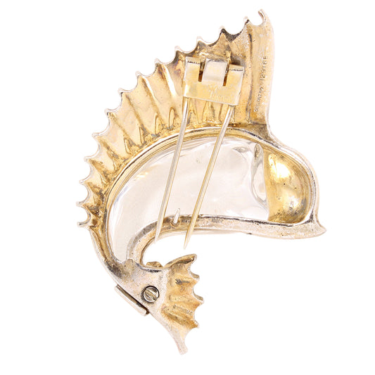 Trifari 1940s Scarce Sterling Jelly Belly Sailfish Fur Pin Clip Back