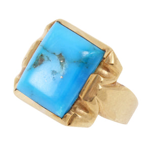 Mid-Century Turquoise 10k Yellow Gold Ring