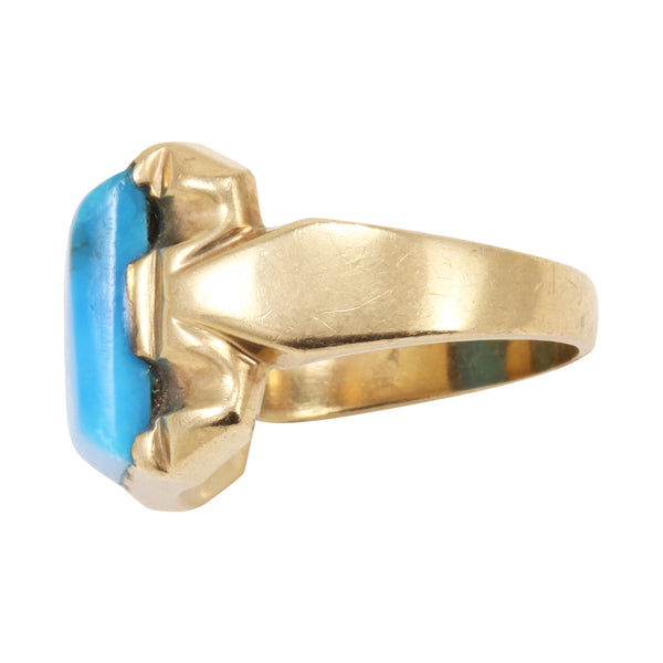 Mid-Century Turquoise 10k Yellow Gold Ring Side