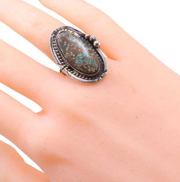 Native American Turquoise Sterling Ring Worn