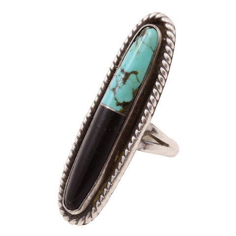 Turquoise and Onyx Vintage Sterling Ring