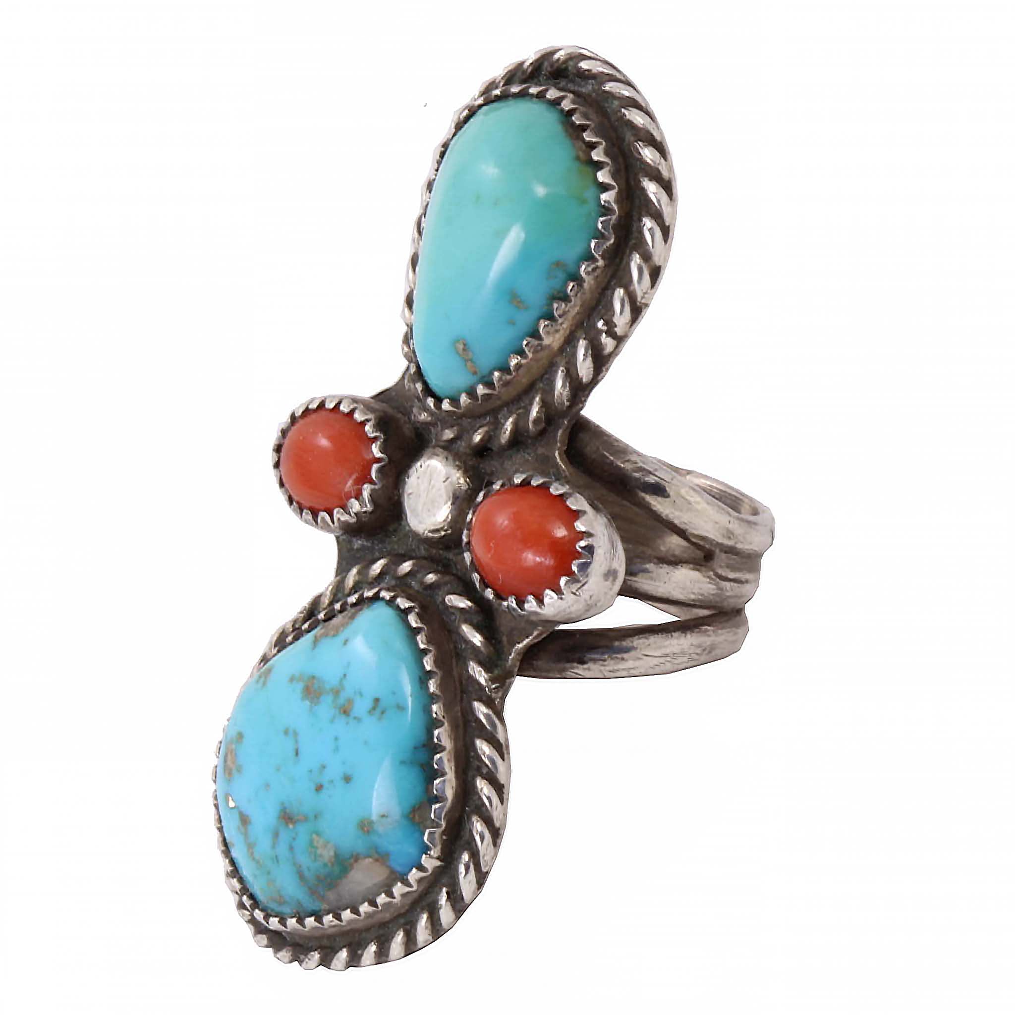Udfyld indsats Måling Navajo Turquoise and Coral Sterling Silver Ring – The Vintage Jewel