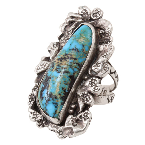 Scarce Chief Shatka Bear-Step Turquoise and Sterling Ring