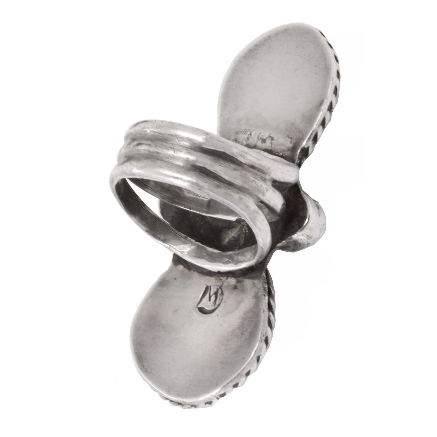 Navajo Turquoise and Coral Sterling Silver Ring Back