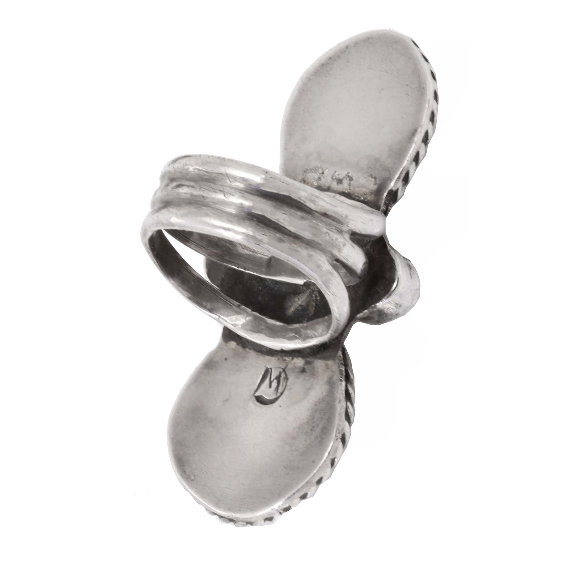 Navajo Turquoise and Coral Sterling Silver Ring Back