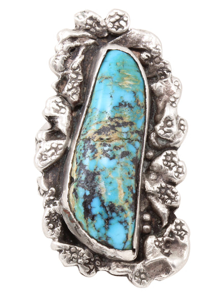 Scarce Chief Shatka Bear-Step Turquoise and Sterling Ring Front