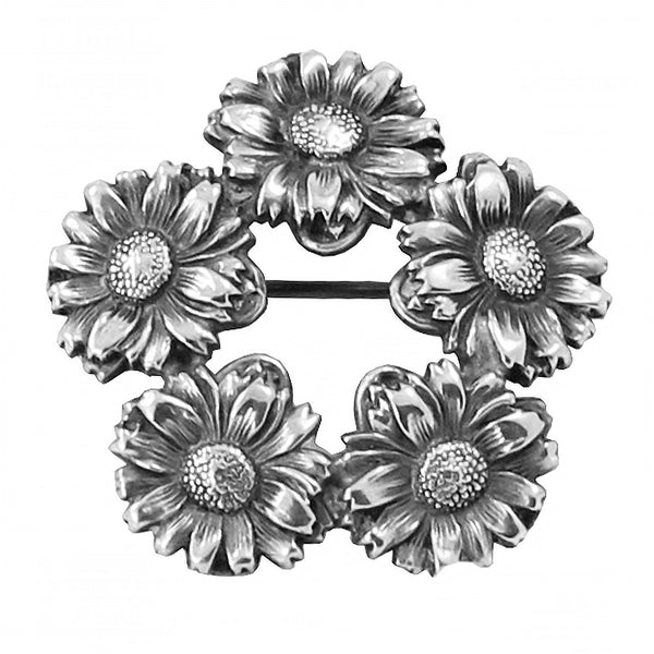 Art Nouveau Unger Brothers Sterling Daisy Wreath Pin Front