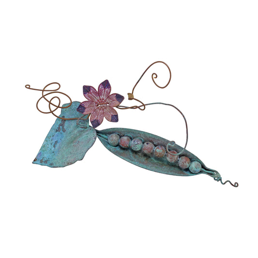 Artisan Copper Verdigris Large Pea Pod Pin/Brooch Front