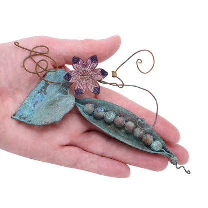 Artisan Copper Verdigris Large Pea Pod Pin/Brooch Held