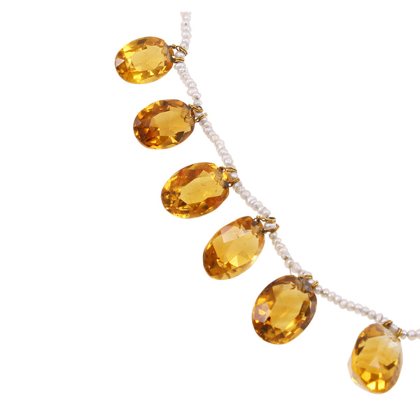 Victorian Seed Pearl & Citrine 14k Gold Necklace Close