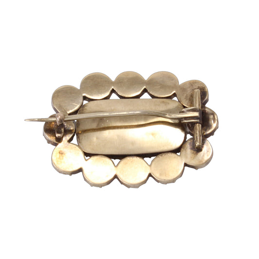 Georgian 14k Yellow Gold, Garnet and Pearl Hair Mourning Pin Back