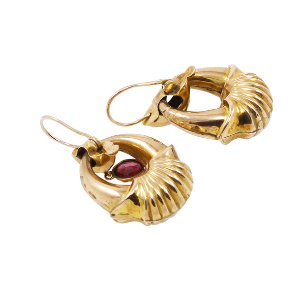 Victorian Gold Filled Garnet Hoop Earrings Back