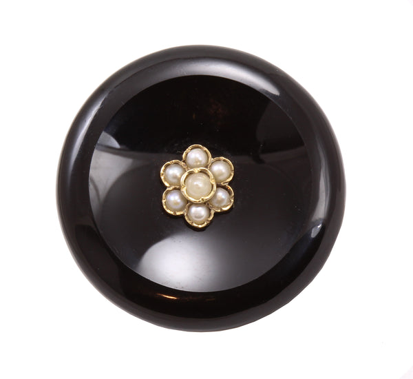 Victorian 14k Gold, Onyx and Seed Pearl Ring Front