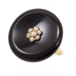 Victorian 14k Gold, Onyx and Seed Pearl Ring Side