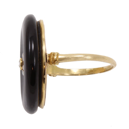 Victorian 14k Gold, Onyx and Seed Pearl Ring Side
