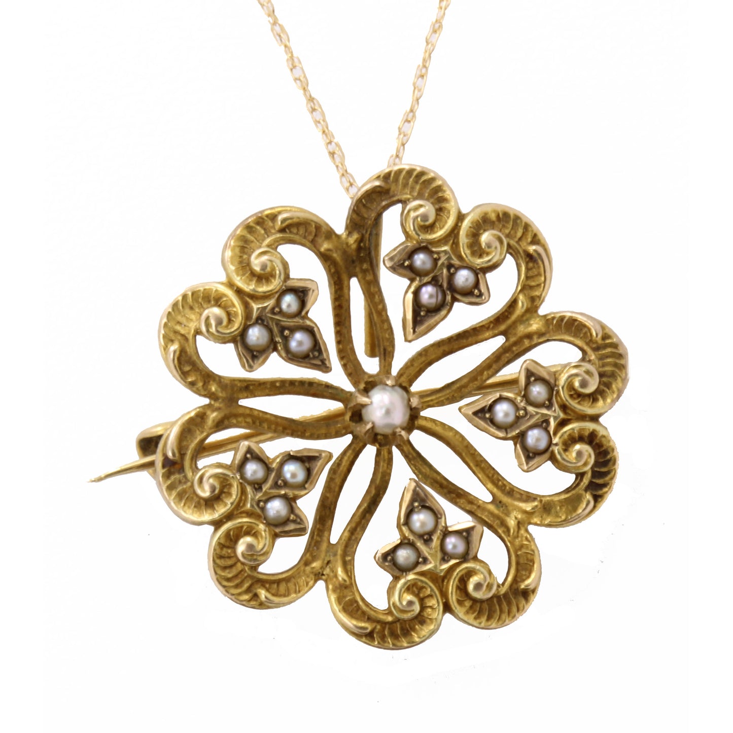 Antique Victorian 12k Yellow Gold and Pearl Watch Pin/Pendant Front