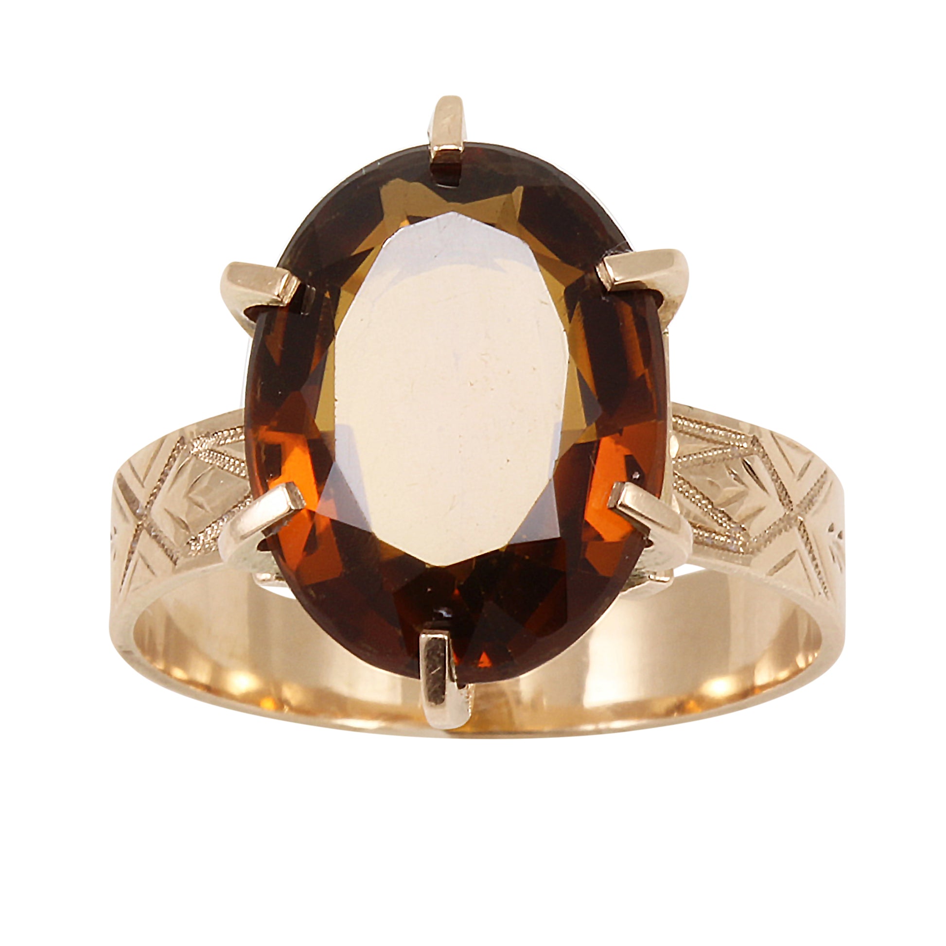 Victorian Quartz Stone 12k Gold Ring Front