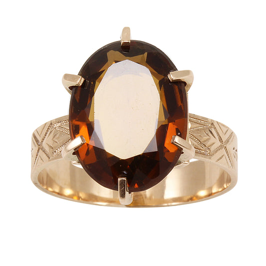 Victorian Quartz Stone 12k Gold Ring Front