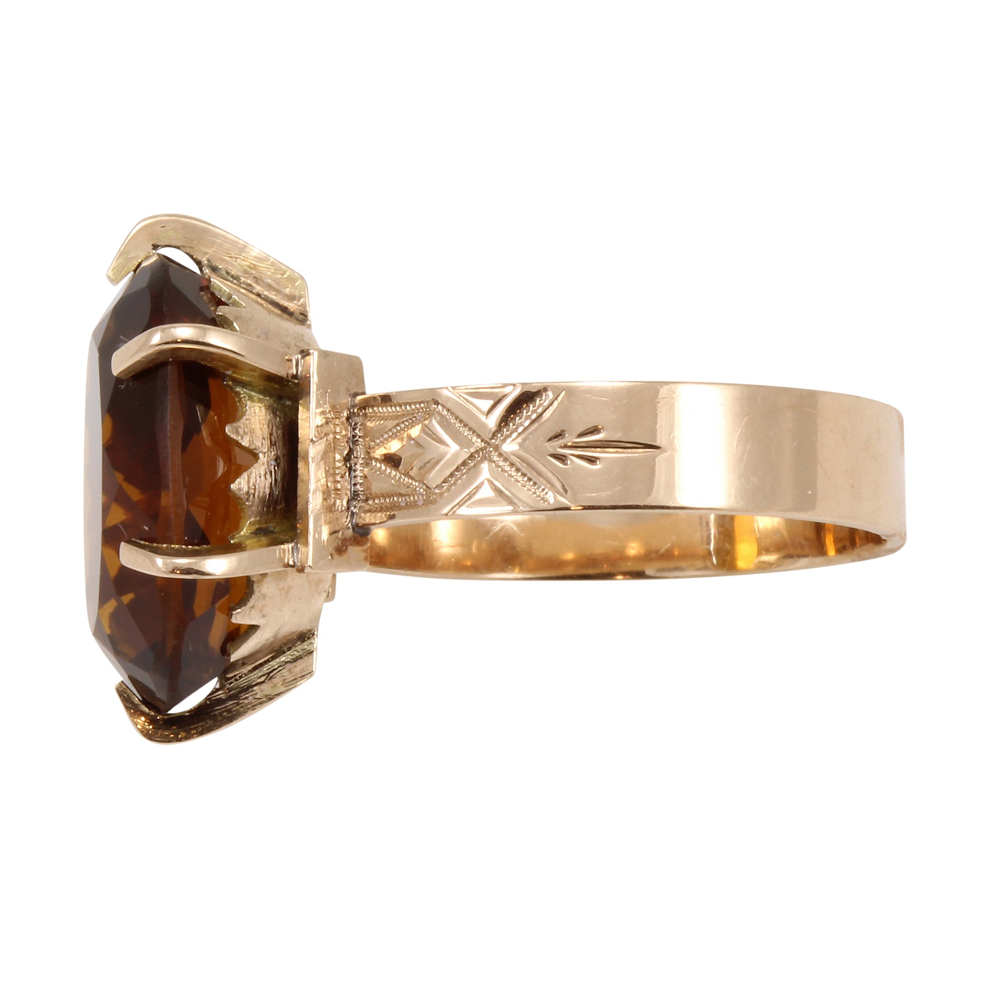 Victorian Quartz Stone 12k Gold Ring Side