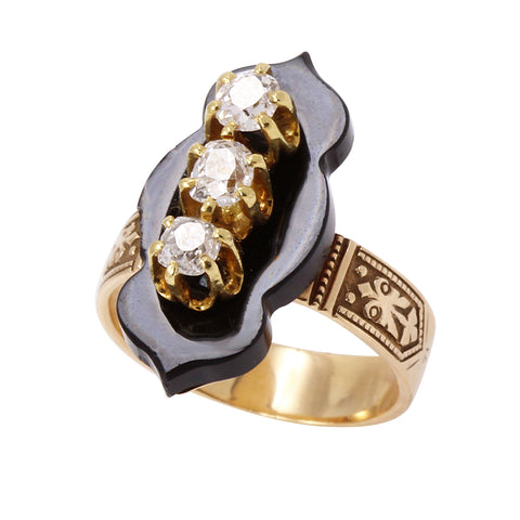 Victorian 14k Rose and Yellow Gold Diamond and Onyx Ring