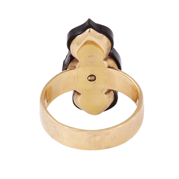 Victorian 14k Rose and Yellow Gold Diamond and Onyx Ring Back