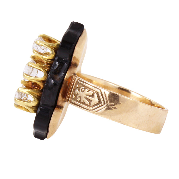 Victorian 14k Rose and Yellow Gold Diamond and Onyx Ring Side