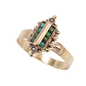 Turquoise and Pearl Victorian 14k Gold Ring